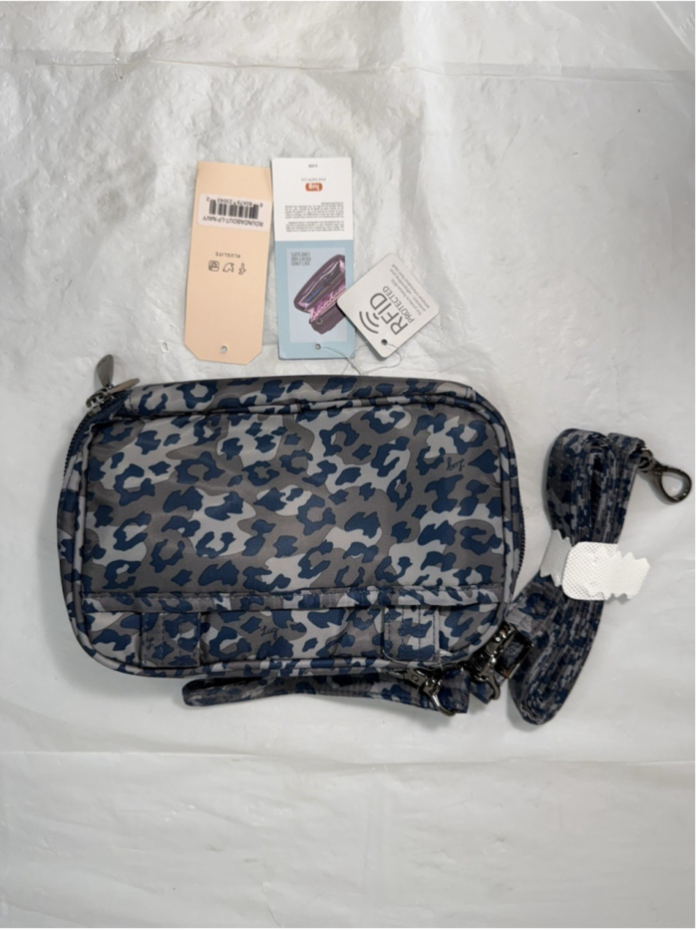 Lug Roundabout Crossbody Bag Convertible Purse navy leopard new